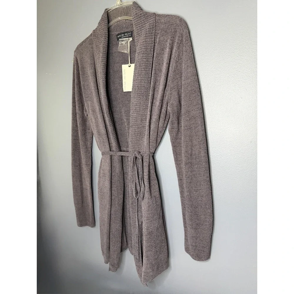 Barefoot Dreams CozyChic Ultra Lite Cardigan Sweater Womens M Gray Belted Long
